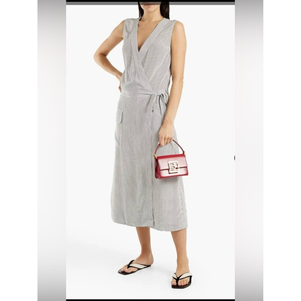 Equipment Sleeveless Wrap Midi Dress in Black & White Polka Dot